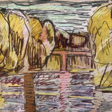 Flusslandschaft mit Brücke, 2022, 60 x 80 cm