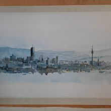 Aquarell 65x30 " Sicht auf Wien von Pillichsdorf