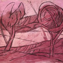 Bäume rot, 2021, Kohle, Pastell auf Papier, 50 x 65 cm