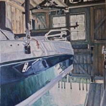 Motorboot im Bootshaus der Villa Paulick in Seewalchen am Attersee
